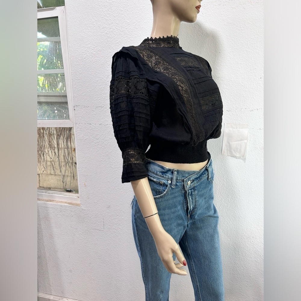 Free people black, high neck knitted see through